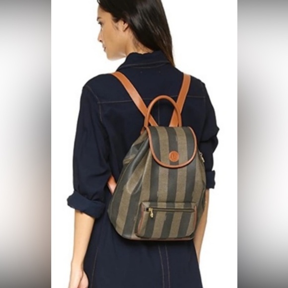 Fendi Vintage Pecan Striped Pequin Coated Canvas Small Backpack main image 6
